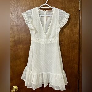 Showpo. Once Upon a Daydream Mini Dress - V Neck Lace Trim US2